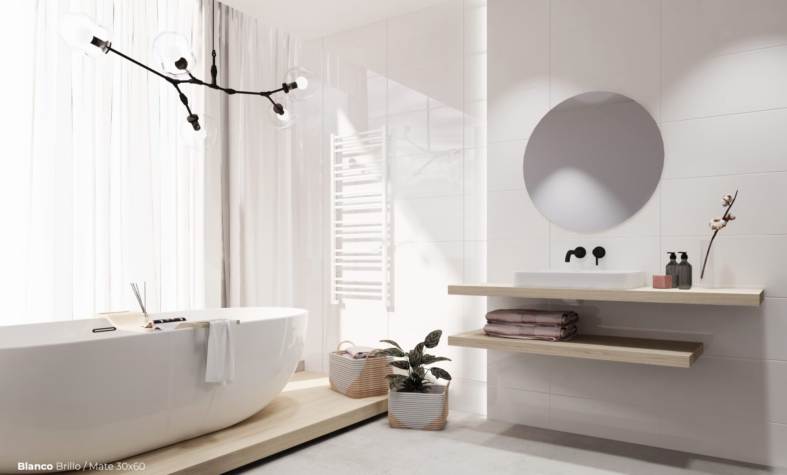 "Rivestimento in pasta bianca formato 30x60 cm colore bianco lucido, ideale per bagni e cucine in stile moderno e vintage minimalista"
