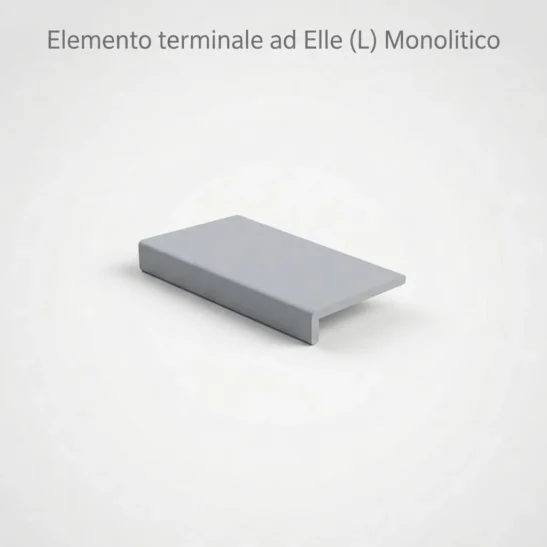 Elemento ad elle (L) monolitico in gres porcellanato.