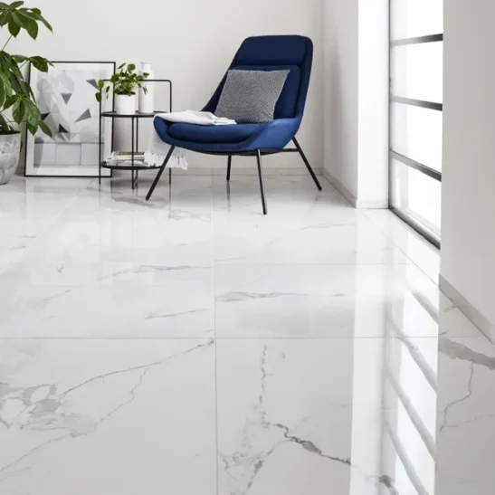 Piastrella gres porcellanato da interno lucido 80x80 cm Rimini Brillant Blanc Florim effetto Marmo. Pavimento o Rivestimento